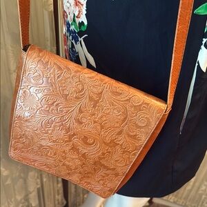 Patricia Nash Floral Embossed Tan Crossbody Bag